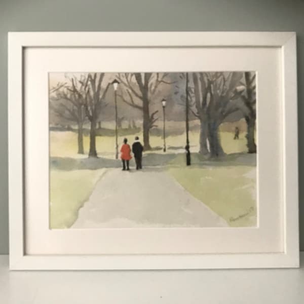 Park in Winter 3, Framed Original Watercolour Painting