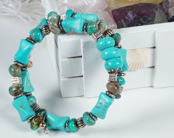 Memory wire bracelet, wrap bracelet, light blue bracelet, bangle with charms, sea