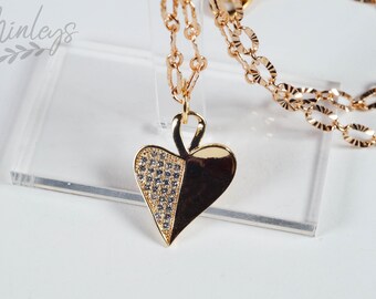 Collar de mujer de corazón de zirconia cúbica, collar chapado en oro de 18 quilates, regalo