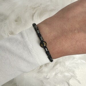 Mantra of Harmony: Om Mane Padme Hum Hematite and Agate Bracelet