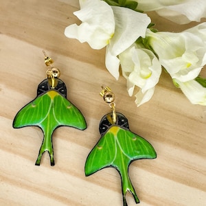 Luna Moth Earrings - Hand Drawn and Handmade Dangle Earrings from a Digital Artist