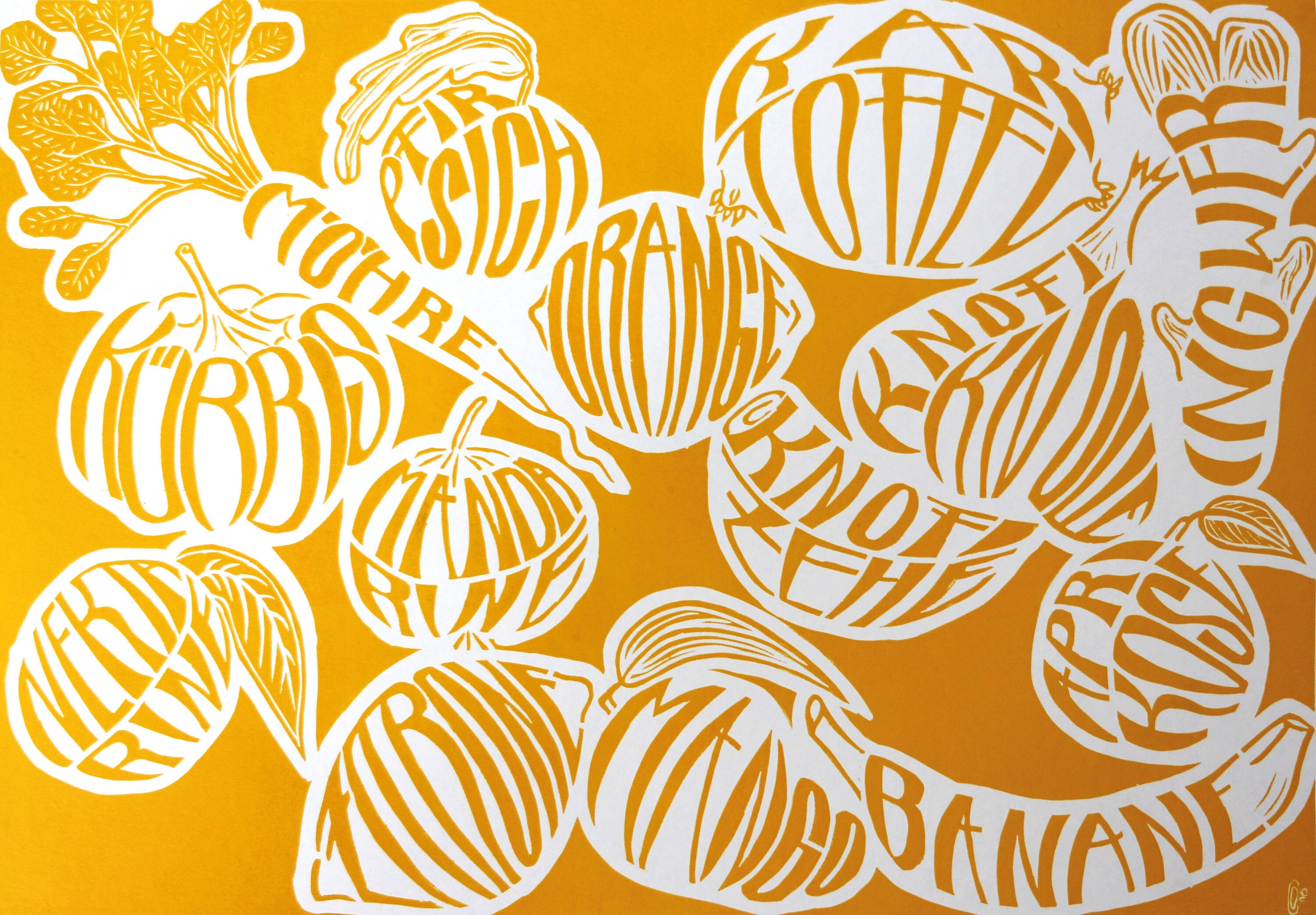 Linocut vegetables and fruit poster series The yellow Etsy