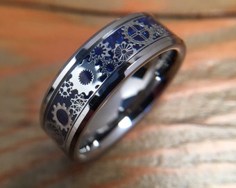 Steampunk Ring Copper Patina Ring 24KT Gold Leaf Patinated Copper And Black Ceramic Band Gears And Mechanical Parts