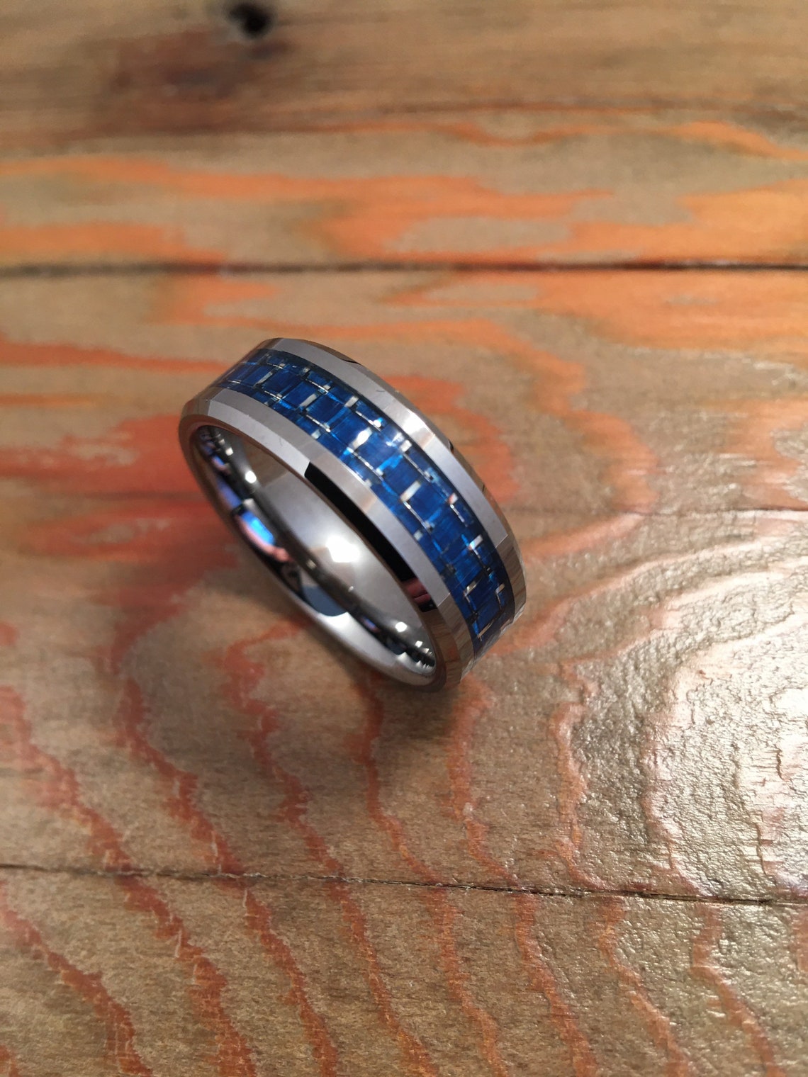 Tungsten Carbide Ring Men's Wedding Band Carbon Fiber image 1