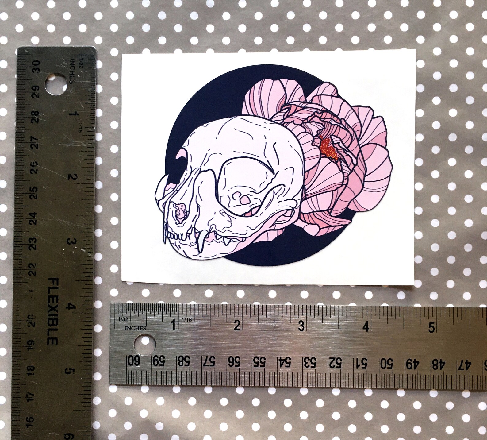 Kitty Cat Skull Peony flower lineart vinyl decal sticker ...