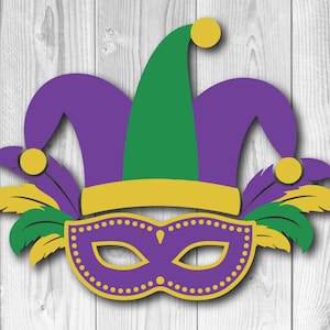 Mardi Gras Máscara SVG DXF, Carnaval Mardi Gras Joker Sombrero Silueta Archivos de corte, Mardi Gras svg Cricut Cortar Archivos