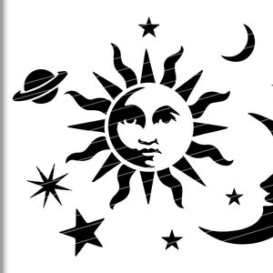 Celestial sun and moon svg cut file png. Includes sun and moon svg cut files for Cricut png, pdf, eps, jpg also included.