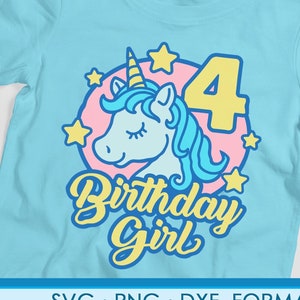 Süße Mädchen Einhorn 4. Geburtstag Svg Png. Einhorn Svg-Dateien für cricut. Einhorn Svg Png, Dxf, 4 Jahre alte Einhorn Geburtstagsgeschenk