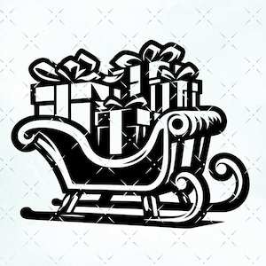 Traîneau de Noël SVG, svg de traîneau de vacances, fichier coupé, Clipart traîneau du père Noël, conception festive de traîneau, graphique de traîneau de Noël