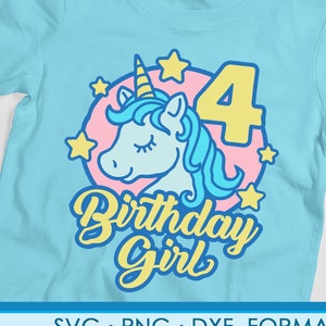 Süße Mädchen Einhorn 4. Geburtstag Svg Png. Einhorn Svg-Dateien für cricut. Einhorn Svg Png, Dxf, 4 Jahre alte Einhorn Geburtstagsgeschenk
