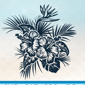 Hawaiian svg, tropical flowers svg, hibiscus svg files for cricut. Svg, Png, dxf files. Hawaiian beach cut file clipart tropical flower