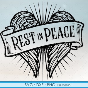 Riposa in Pace svg, strapp svg, Ali d'angelo svg, ali angelo svg, Memorial svg, dxf, png, file tagliati per cricut