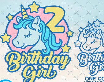 Girls Unicorn 2nd Birthday svg png. Unicorn svg files for cricut. Unicorn svg png, dxf, 2 year old unicorns birthday gift second
