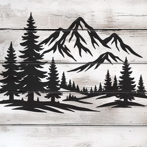 Gebirgskette SVG Berge, Wildnis, Kiefernwald Design für Laserdrucker, Cricut, Cnc, Clipart Dxf, Png, SVG-Schnittdatei