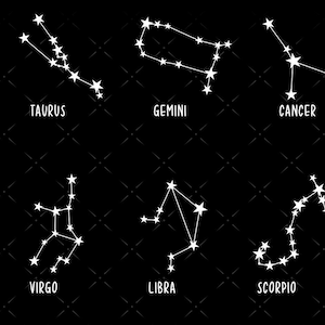 Oroscopi svg, Constellation SVG png, Zodiac signs svg, Stars svg png. Ariete, Capricorno, Scorpione, Gemelli, Bilancia, Leone, Vergine, Pesci Png svg