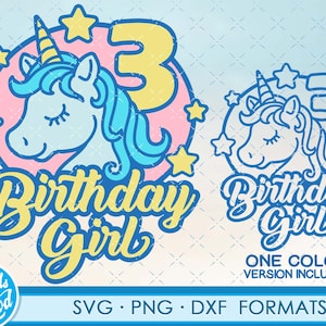 Mädchen Einhorn 3. Geburtstag Svg Png. Einhorn Svg-Dateien für cricut. Einhorn Svg Png, Dxf, 3 Jahre alte Einhorn Geburtstagsgeschenk