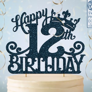12 12e anniversaire gâteau topper svg, 12 12e joyeux anniversaire gâteau topper, joyeux anniversaire svg 12 12e anniversaire gâteau topper png, dxf, svg fil coupé