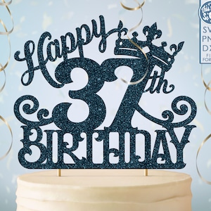 37 37e anniversaire gâteau topper svg, 37 37e joyeux anniversaire gâteau topper, joyeux anniversaire svg 37 37e anniversaire gâteau topper png, dxf, svg fil coupé