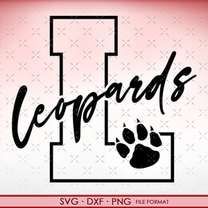 May include: Black and white graphic design of a stylized letter I with the word "Leopards" written in a script font above the letter. A black paw print is inside the letter I.