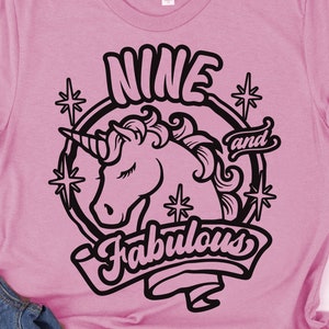 Oversized 9th Birthday svg, Einhorn 9 und Fabulous svg, Nine and Fabulous svg, svg für Shirts, svg files for cricut, png, dxf files