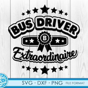 May include: Black and white graphic design with the words "BUS DRIVER Extraordinaire" in a stylized font. The design includes stars and a badge with the letter "B". The phrase "This Feels So Good" is in a blue circle in the lower left corner.