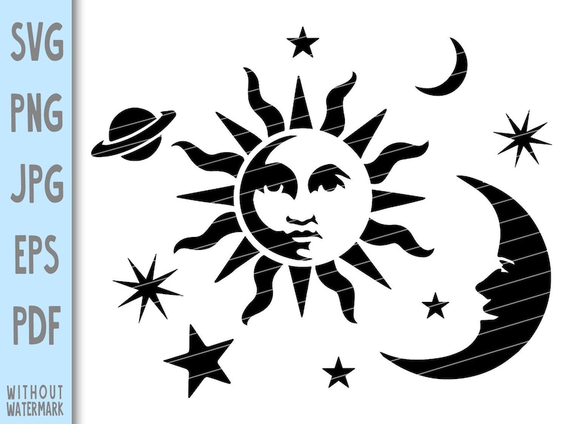Download Celestial sun and moon svg cut file png. Includes sun and ...