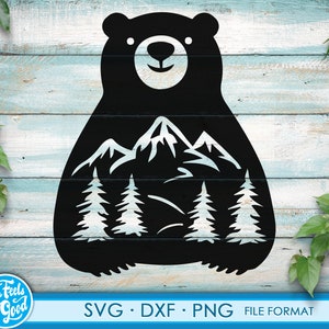 Wilderness Bears trees SVG orso file svg per Cricut. Camping Bears SVG porta file clipart png, svg, dxf. Orso Nacho Average Bears SVG