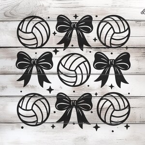 May include: Black and white volleyball and bow designs arranged in rows. The image includes the text "This Feels So Good" and "SVG and PNG File Format". The words "Digital Download" are also present.