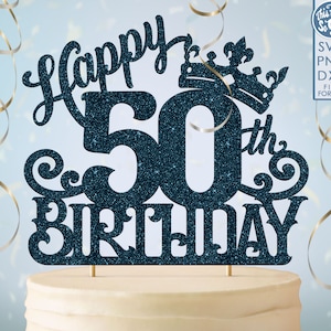 50 50e anniversaire gâteau topper svg, 50 50e joyeux anniversaire gâteau topper, joyeux anniversaire svg 50 50e anniversaire gâteau topper png, dxf, svg fil coupé