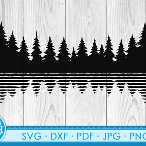 Lake Pine Trees SVG, Forest Silhouette SVG, Camping Sign Svg, Clipart foresta, Sfondo Svg, Vettore foresta, File di taglio foresta, File albero