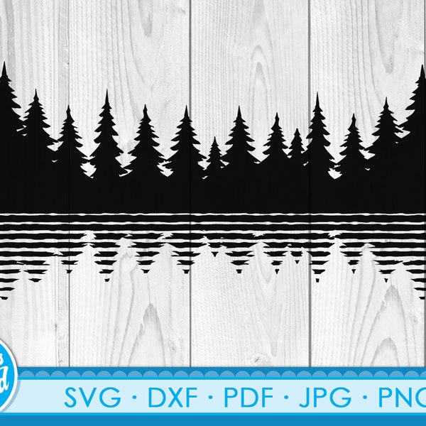 Lake Pine Trees SVG, Forest Silhouette SVG, Camping Sign Svg, Forest Clipart, Background Svg, Forest Vector, Forest Cut File, Tree Files