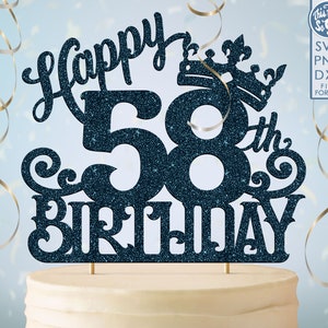 58 58e anniversaire gâteau topper svg, 58 58e joyeux anniversaire gâteau topper, joyeux anniversaire svg 58 58e anniversaire gâteau topper png, dxf, svg fil coupé