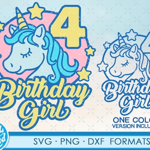 Ragazze Unicorno 4th Compleanno svg png. File svg unicorno per cricut. Unicorno svg png, dxf, regalo di compleanno unicorno di 4 anni