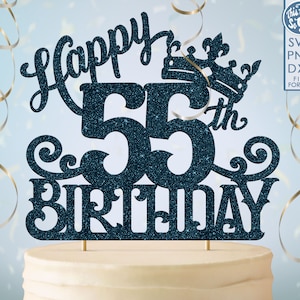 55 55e anniversaire gâteau topper svg, 55 55e joyeux anniversaire gâteau topper, joyeux anniversaire svg 55 55e anniversaire gâteau topper png, dxf, svg fil coupé
