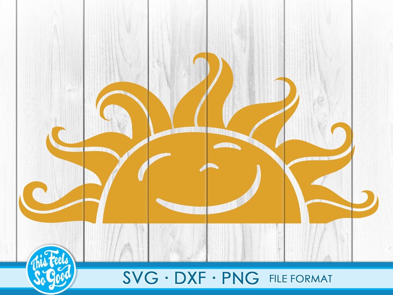 May include: A yellow smiling sun with a simple face and wavy rays. The sun is isolated against a white woodgrain background.