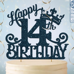 14 14e anniversaire gâteau topper svg, 14 14e joyeux anniversaire gâteau topper, joyeux anniversaire svg 14 14e anniversaire gâteau topper png, dxf, svg fil coupé