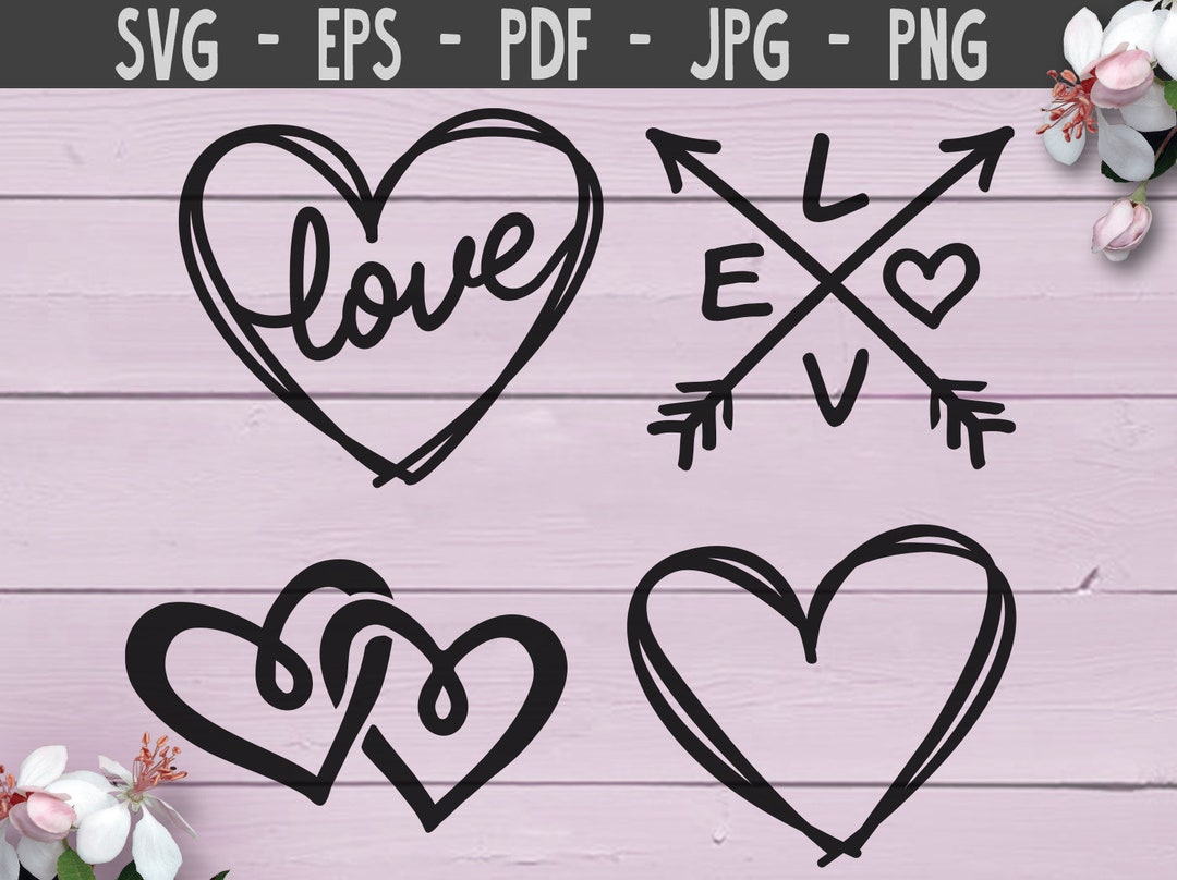 Doodle Love Heart Svg Bundle, Hand Drawn Heart SVG PNG, Valentine Day ...