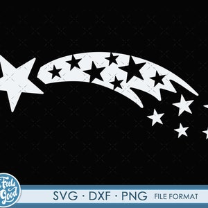 流れ星 SVG、星 SVG、Cricut 用の星の流し撮りカット ファイル、SVG、DXF、透明な背景の PNG デザイン