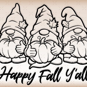 Happy Fall Y'all svg, Pumpkins svg, Autumn svg, Fall svg, Gnomes SVG files for Cricut, Glowforge files png, dxf, svg cut files.
