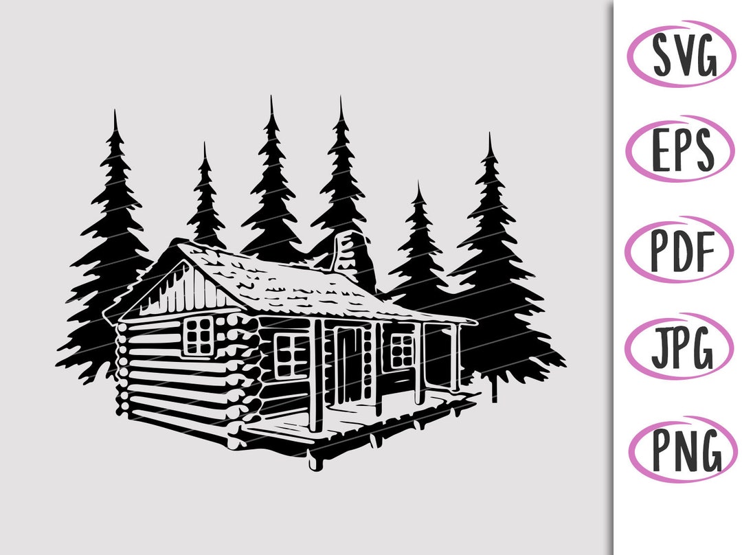In Woods Log Cabin SVG Cut Files PNG, Woods Pine Tree Log Cabin Cutting