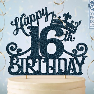 16 16e anniversaire gâteau topper svg, 16 16e joyeux anniversaire gâteau topper, joyeux anniversaire svg 16 16e anniversaire gâteau topper png, dxf, svg fil coupé