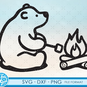 Cartoon Bear SVG, roosteren marshmallows svg, Bear clipart, gebraden marshmallows svg, met de hand getekende gesneden bestanden voor cricut, Bear png dxf, beren