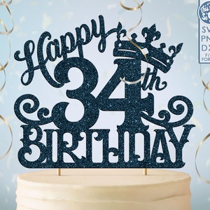 34 34歳の誕生日ケーキ トッパー svg、34 34歳のハッピーバースデーケーキ トッパー、ハッピーバースデー svg 34 34歳の誕生日ケーキ トッパー png、dxf、svg カット ファイル