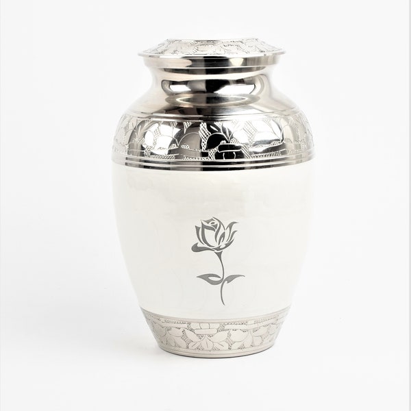 Rose Cremation Urn for Ashes Child Pet Memorial Small Medium White Urn In Two Sizes 6" and 8" Fully Personalised