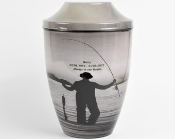 Large Cremation Urn Adult Urn for Ashes Funeral Memorial Ashes Urn Iron Urn Fully Personalised Fishing Design With Ashes Bag 8007GRI