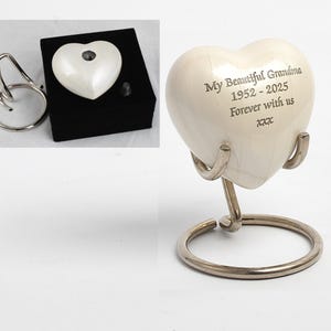 Keepsake Urn for Ashes, Small Heart Memorial for Token Amount, Aluminum ,Pearl White