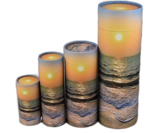 Scatter Tube urn for ashes L/M/S/XS Adult Child Pet Eco Biodegradable Beach Sunset Design
