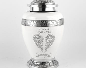 Adult Cremation Urn for Ashes, Large Metal Memorial Urn, Angel Wings Design