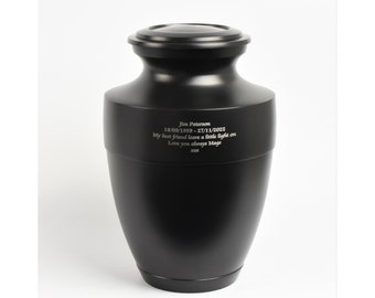 Adult Large Cremation Ashes Urn Fully Personalised Funeral Memorial Urn Elegant Black
