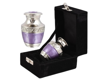 Mini urn for ashes keepsake cremation funeral urn fully personalised purple and silver